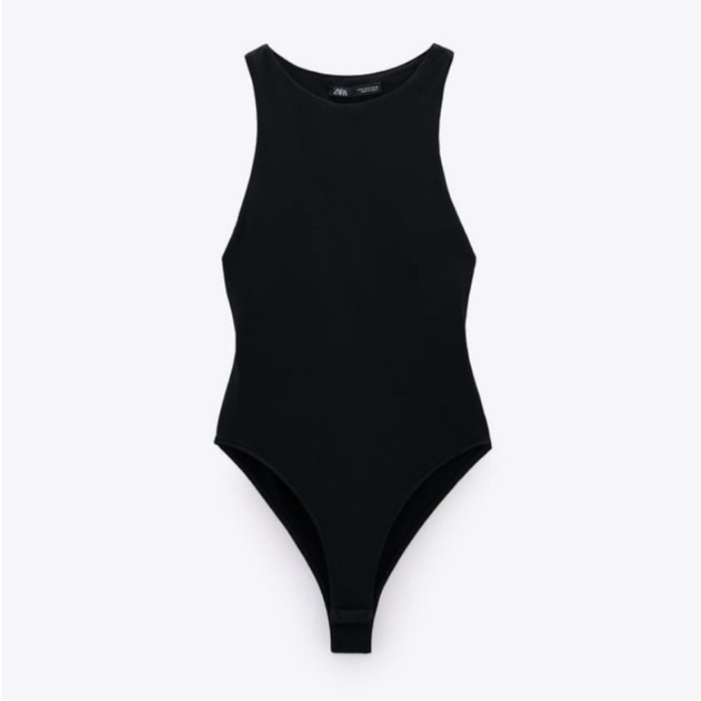Zara Classic Black High-neck Thong  Bodysuit